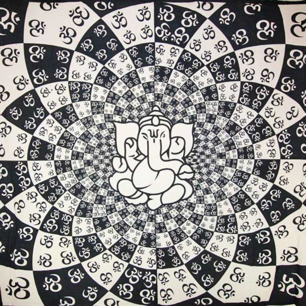 Ganesha On A Lotus & Om Mandala Tapestry